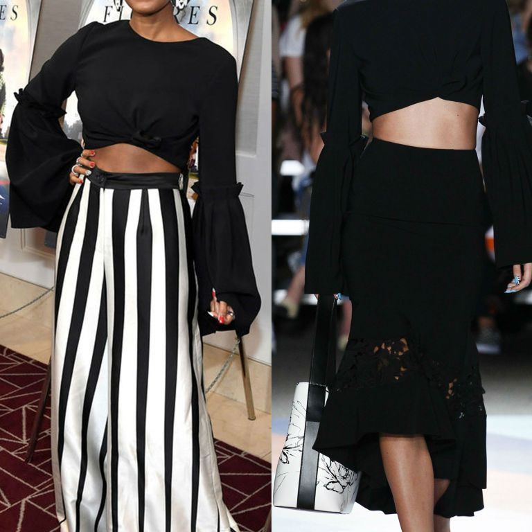 Hot! or Hmm… Janelle Monae’s <em>Hidden Figures</em> West Hollywood Screening Christian Siriano Spring 2017 Bell Sleeve Crop Top and Tome Spring 2017 Black and White Striped Trousers