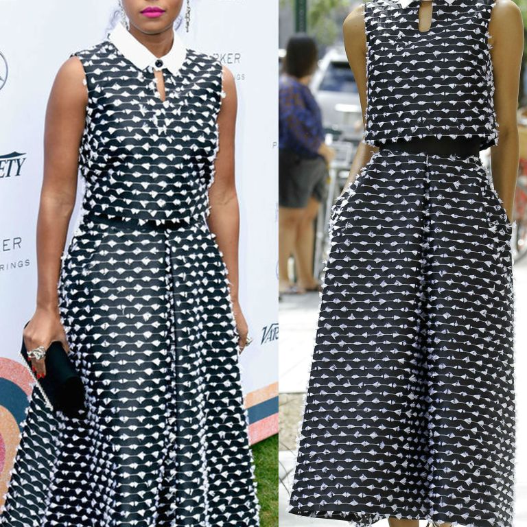 Hot! or Hmm… Janelle Monae’s Variety Creative Impact Awards Lela Rose Spring 2017 Black and White Textured Crop Top and High Waist Full Midi Skirt