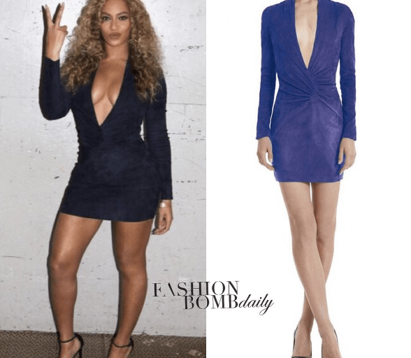 Wardrobe Query: Beyonce’s Instagram Jitrois Blue Suede Vertige Wrap Mini Dress
