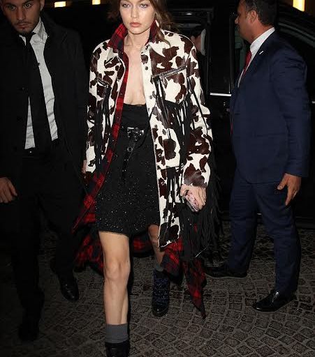 Hot! or Hmm… Gigi Hadid’s Milan DSquared2’s Fall 2017 Cow Print and Plaid Jacket
