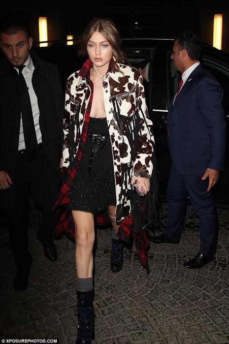 Hot! or Hmm… Gigi Hadid’s Milan DSquared2’s Fall 2017 Cow Print and Plaid Jacket