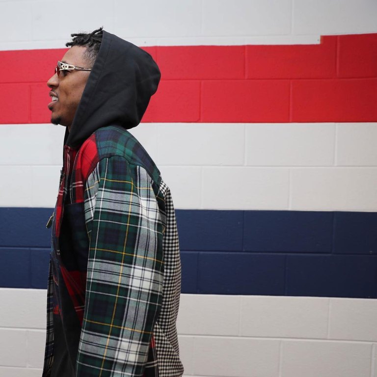 Men’s Fashion Flash:  Nick Young’s Post Game Alexander Wang Mixed Check Plaid Hoodie