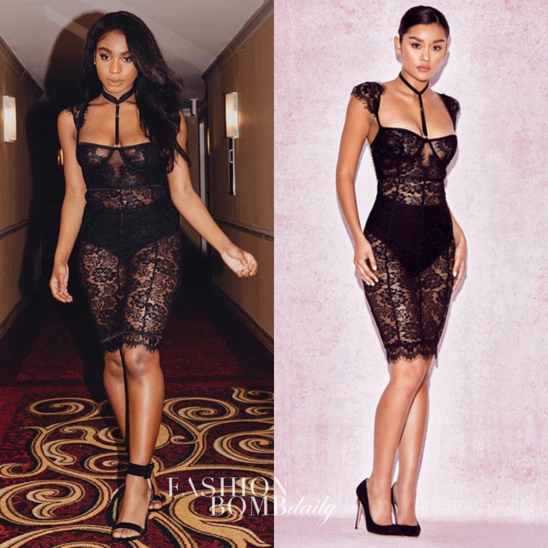 Splurge: Normani Kordei’s Instagram House of CB Hermosa Black Lace Collar Dress With Briefs