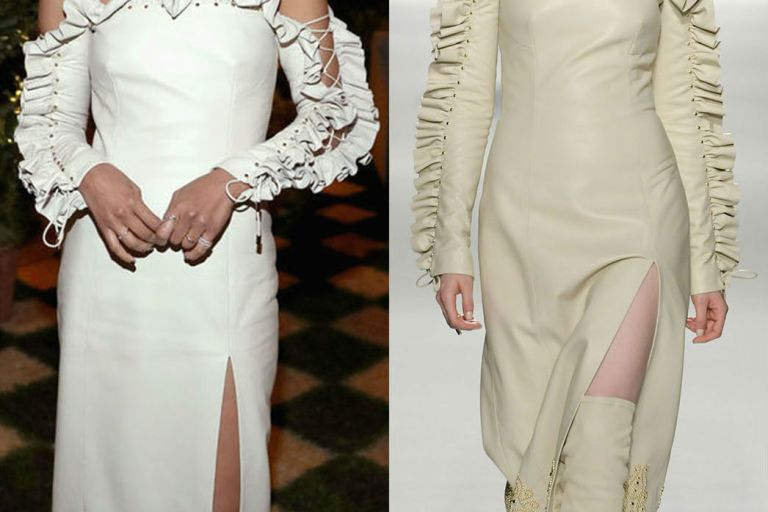 Hot! or Hmm… Zoe Saldana’s Cadillac Oscar Week Celebration Jonathan Simkhai Fall 2017 Off-the-Shoulder Ruffle Lace Up Dress