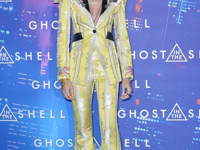 Splurge: Adwoa Aboah’s <em>Ghost In The Shell</em> Paris Premiere $7,500 Gucci Yellow Floral Applique Jacquard Jacket and Trousers