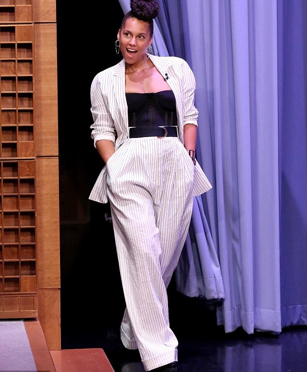 Splurge: Alicia Keys’ The Tonight Show Tibi Spring 2017 Striped Suit