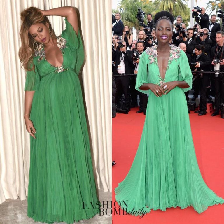 Who Wore it Better? Beyonce vs. Lupita Nyong’o in Gucci’s $28,000 Green Silk Plisse Gown