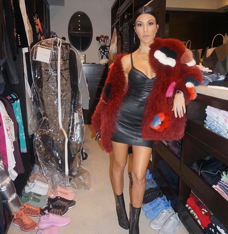 Hot! or Hmm… Kourtney Kardashian’s Fendi Pre-Fall 2016 Burgundy Monster Fur Coat and Jitrois Stretch Leather Dress