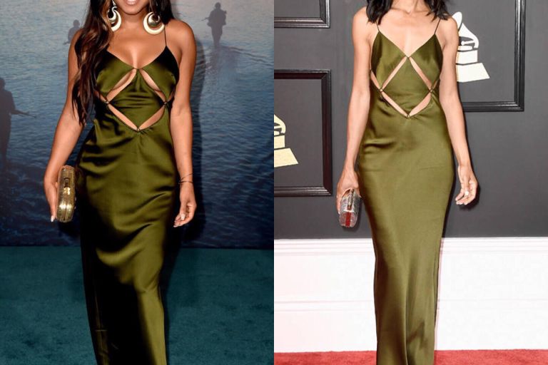 Who Wore it Better?:  Christina Milian vs Shaun Robinson in Massachi’s Olive Green Slip Dress
