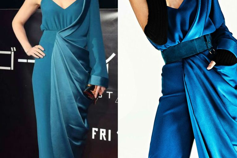Hot! or Hmm… Scarlett Johansson’s <em>Ghost In The Shell</em> Tokyo Premiere Balmain Pre-Fall 2017 Teal Asymmetric Sleeve Draped Jumpsuit
