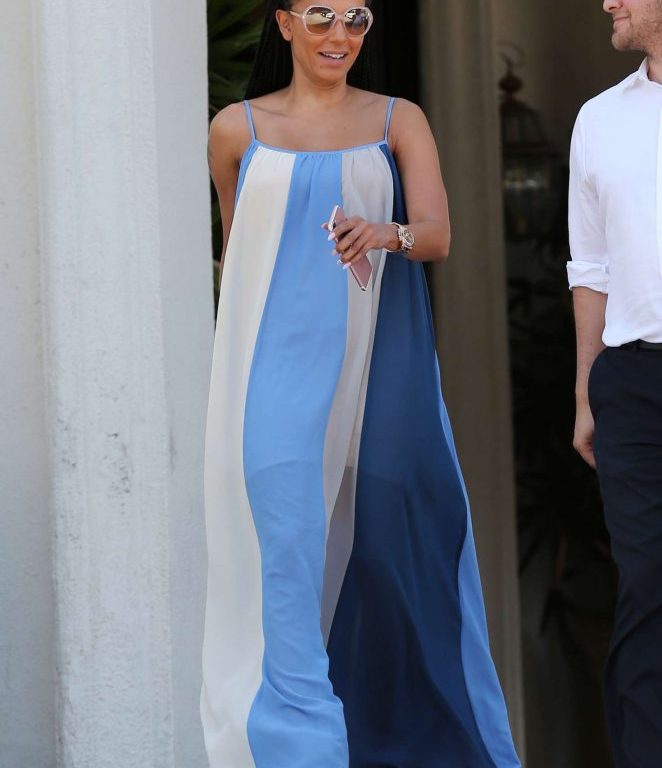 Splurge: Melanie Brown’s Los Angeles $112 Line And Dot Striped Maxi Dress