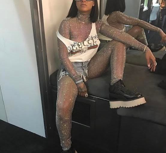Hot! or Hmm… Rihanna’s Coachella Gucci Fall 2017 Diamond Encrusted Leotard, Denim Shorts and Gucci Logo Tee