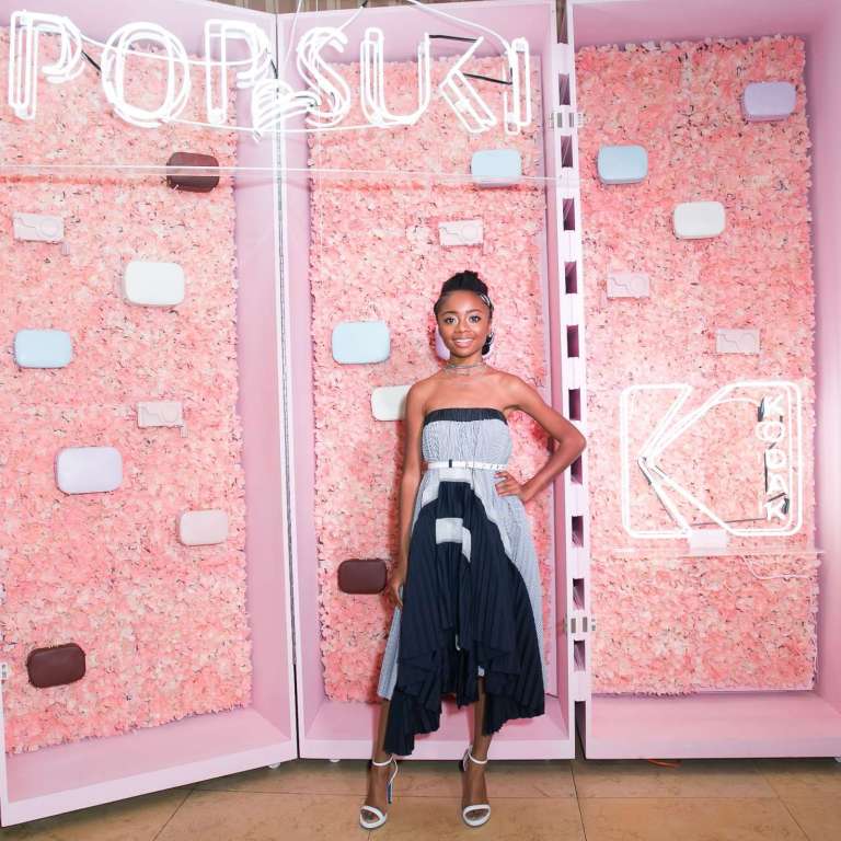 Splurge: Skai Jackson’s Pop & Suki Collection 2 Los Angeles Event $950 Sacai Strapless Belted Organza Trimmed Cotton Poplin Dress