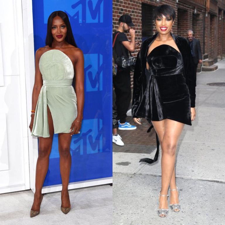 Who Wore it Better? Jennifer Hudson vs Naomi Campbell in Brandon Maxwell’s Strapless Velvet Cocktail Dress