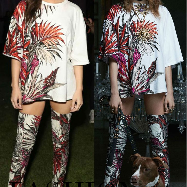 Hot! or Hmm… Hailee Steinfeld’s Coachella 2017 Nylon Magazine Midnight Garden Party Fausto Puglisi Pre-Fall 2017 Floral Print T-Shirt Dress and Thigh-High Boots