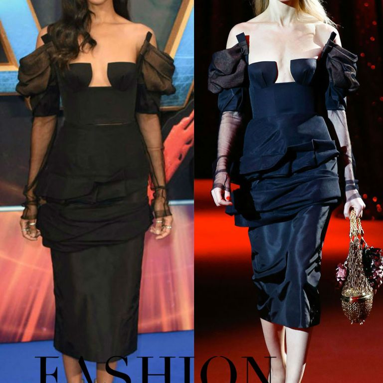 Hot! or Hmm… Zoe Saldana’s <em>Guardians of the Galaxy Vol. 2</em> London Premiere Ulyana Sergeenko Spring 2017 Couture Black Off the Shoulder Dress
