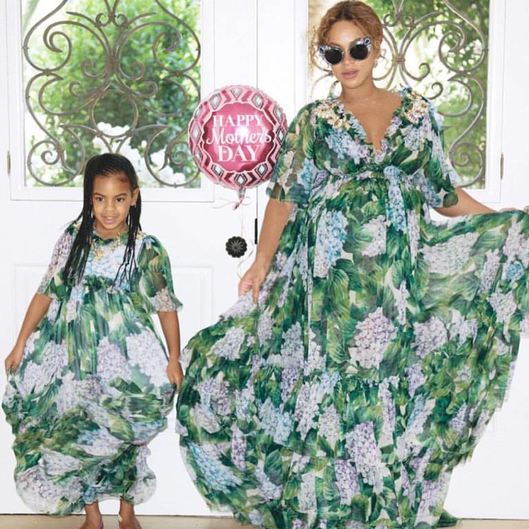 Splurge: Beyonce’s Mother’s Day Dolce & Gabbana Tiered Hydrangea Floral Chiffon Gown, Giuseppe Zanotti Crystal Embellished Mirror Sandals, and Miu Miu Cat Eye Sunnies