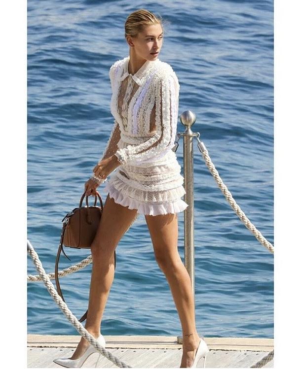 Hot! or Hmm… Hailey Baldwin’s Cannes Philosophy Fall 2017 Lace Tiered Dress