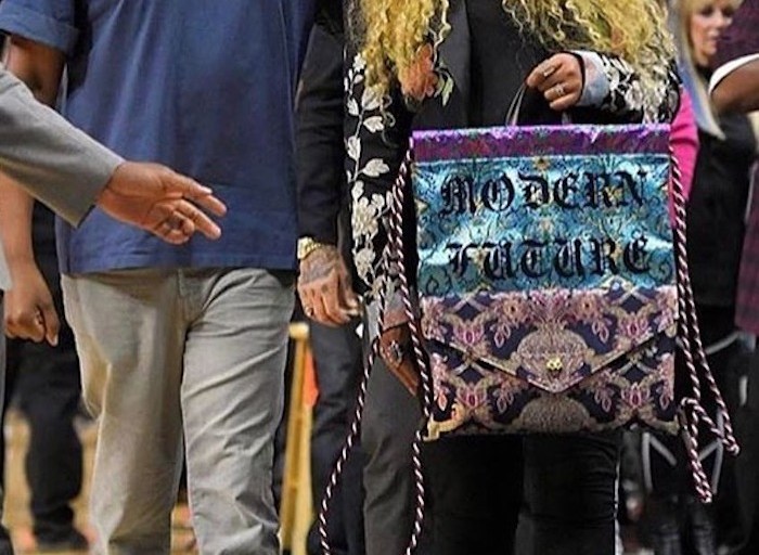 Splurge: Beyonce Knowles’s LA Clippers Gucci Marseille Floral Embroidered Wool Mohair Jacket and Modern Future Embroidered Brocade Drawstring Backpack