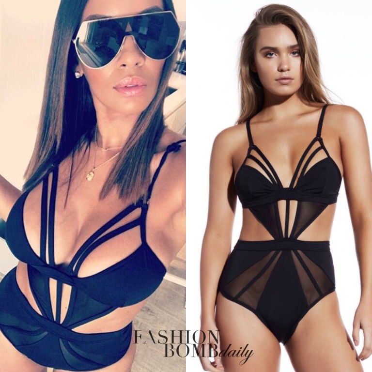 Splurge: Evelyn Lozada’s Instagram Kopper & Zink Harper Multi Strap Mesh Panel Accent One Piece Swimsuit and Fendi Copper Metal Aviator Style Sunglasses