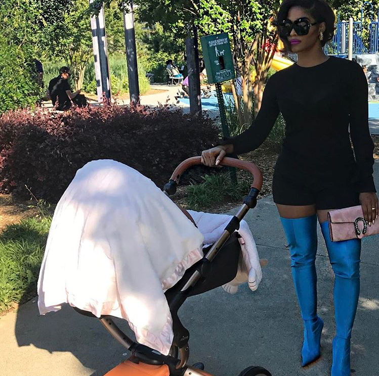 Splurge: Joseline Hernandez’s Instagram Balenciaga Spring 2017 Blue Stretch Velvet Over The Knee Thigh High Boots