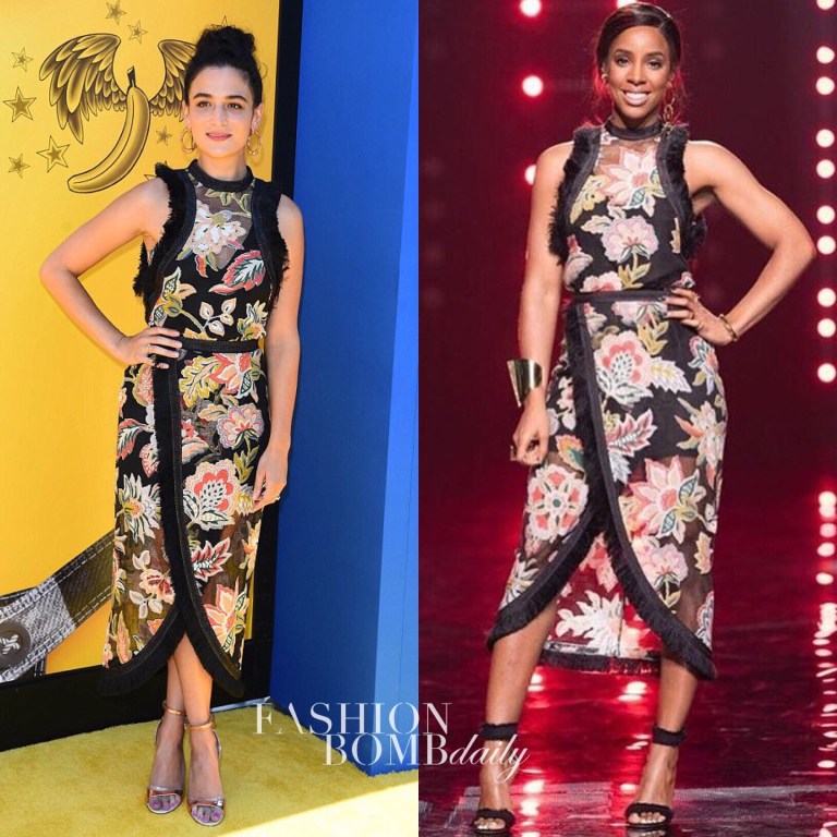 Who Wore It Better? Jenny Slate vs. Kelly Rowland in Alice McCall’s Fall 2017 Floral-Printed Fringe Detail <em> My All </em> Skirt and <em> Dream Lover </em> Fringe Detail Top