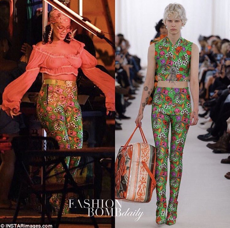 Hot! Or Hmm…Rihanna’s Balenciaga Video Shoot Off-The-Shoulder Crop Top and Flower Print Pants