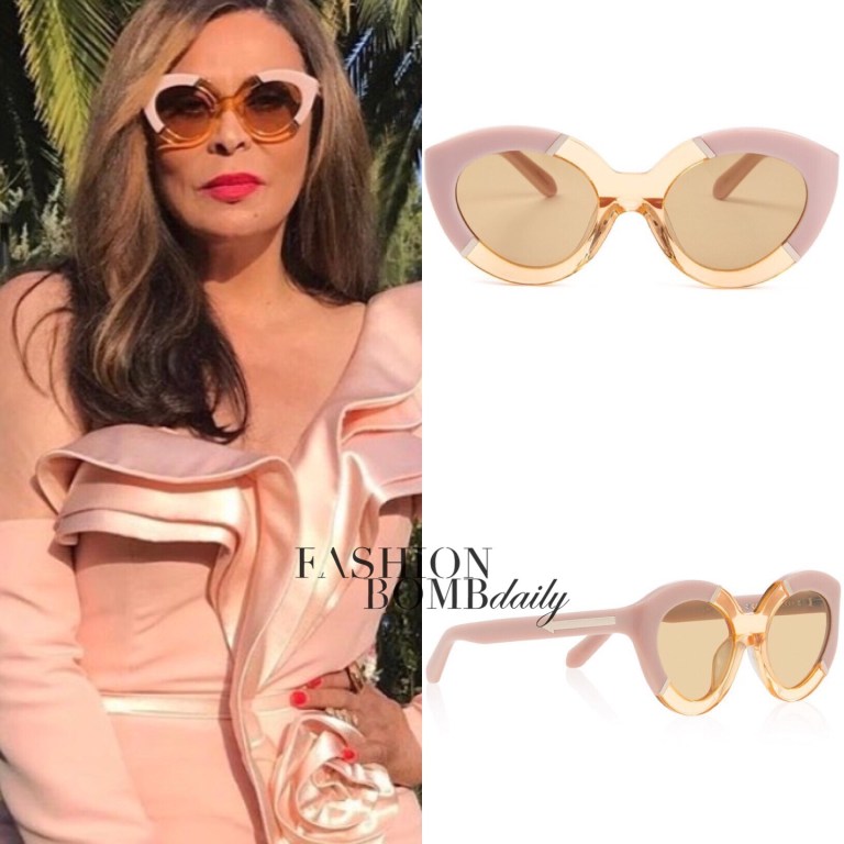 Splurge: Tina Knowles Lawson’s Instagram Karen Walker Pink and Clear Beige Poolside Flowerpatch Cate-Eye Frame Sunglasses