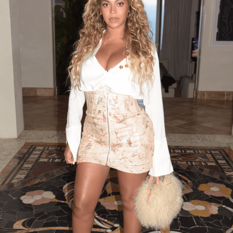 Get the Look: Beyonce’s Vic Mensa Listening Party Ellery Bell Sleeved Top, Zimmermann Floral Skirt, Brother Vellies Mini Fur Bag, and Azzedine Alaia Sandals