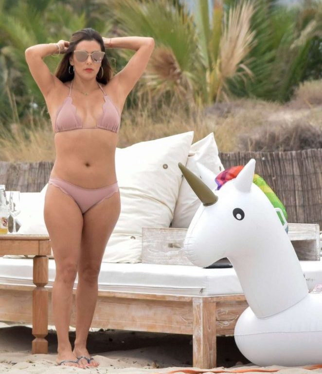 Splurge: Eva Longoria’s Ibiza $300 Marysia Blush Broadway Scalloped Triangle Top and Bottoms