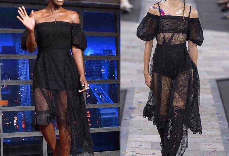 Hot! Or Hmm…Issa Rae’s The Late Show With Stephen Colbert Preen Spring 2017 Nokomis Off-The-Shoulder Black Lace Dress