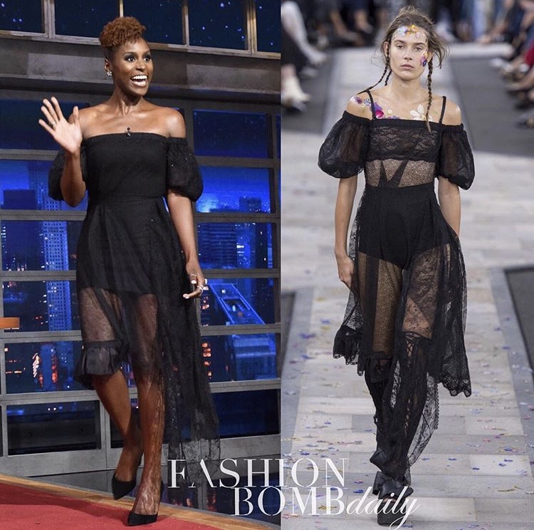 Hot! Or Hmm…Issa Rae’s The Late Show With Stephen Colbert Preen Spring 2017 Nokomis Off-The-Shoulder Black Lace Dress