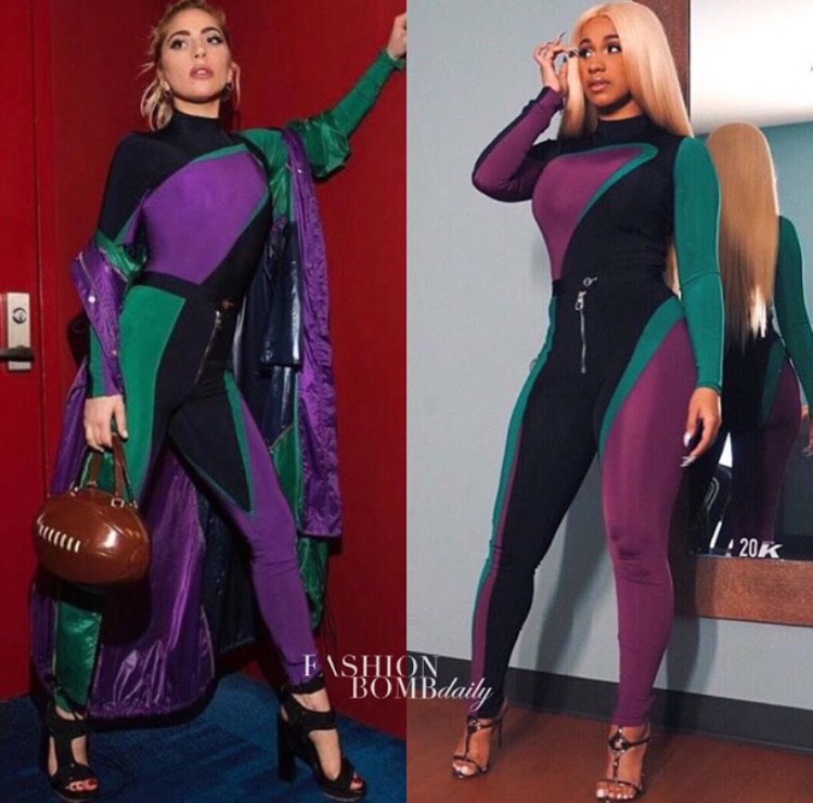 Who Wore It Better: Lady Gaga vs Cardi B In Versace’s Spring 2017 Multicolor Paneled Jumpsuit