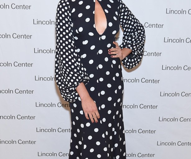 Splurge: Lola Kirke’s Lincoln Center’s Mostly Mozart Opening Night Gala $3,200 Andrew Gn Black and White Polka DotMock-Neck Blouson-Sleeve Gown
