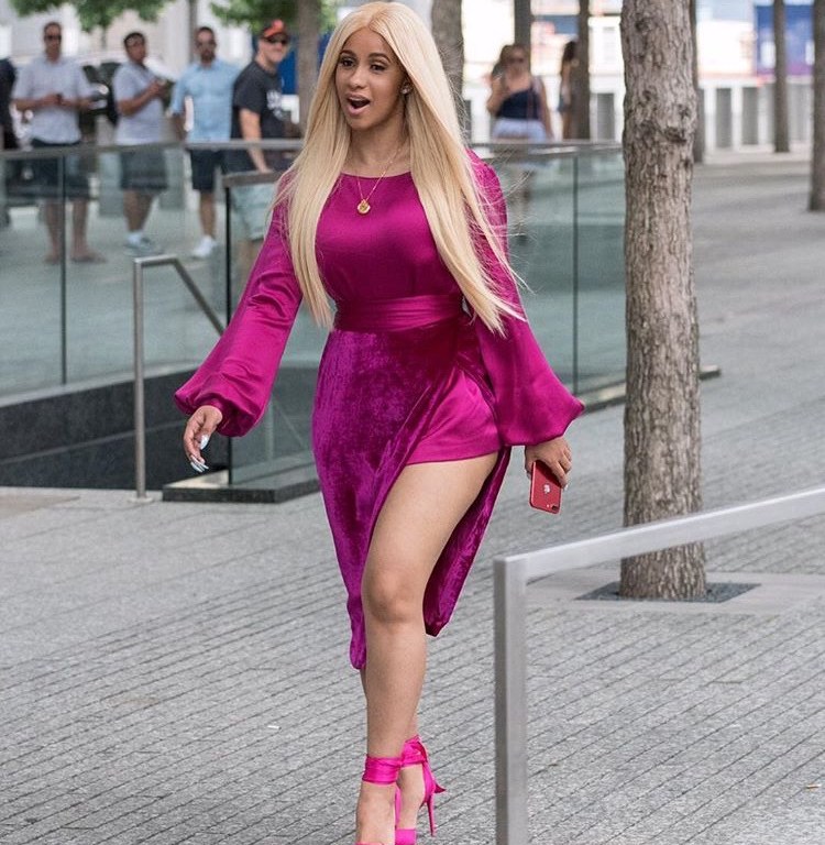 Splurge: Cardi B’s New York City Christian Louboutin Pink Ultra Rose Douce Du Desert Ankle Bow Satin Pumps
