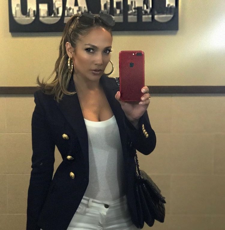 Splurge: Jennifer Lopez’s Instagram Balmain Navy Double Breasted Gold Tone Button Detail Blazer
