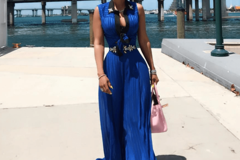 Wardrobe Query: Keyshia Ka’oir’s Instagram Stefano De Lellis Blue Chiffon and Jacquard Top and Palazzo Pants