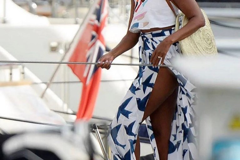 Get the Look: Michelle Obama’s Spain Vacation Mara Hoffman Multicolored Cropped Tank Top and Bird Print High Slit Skirt