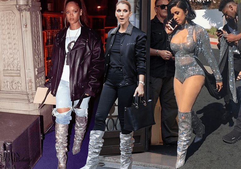Would You Splurge? $10,000 YSL Fall 2017 Runway Glitter Crystal Boots Worn by Celine Dion, Blac Chyna, Cardi B, and Rihanna