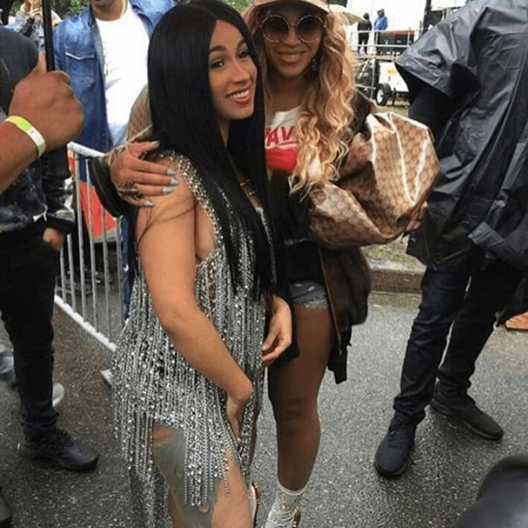 Beyonce Poses with Cardi B at The Made in America Festival Wearing Gucci’s Resort 2018 “Dapper Dan” Puff Sleeved Jacket