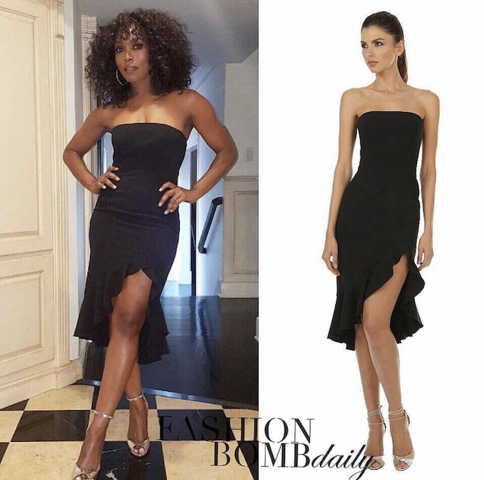 Splurge: Angela Bassett’s Instagram Jay Godfrey Fall 2017 Harrington Black Strapless Asymmetrical Ruffle Hem Dress