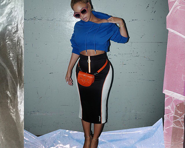 Splurge: Beyoncé’s Instagram $560 Off-White Azure Cropped Hoodie, $612 Black and White Sporty Pencil Skirt, and $823 Chanel Tweed Oversized Sunglasses
