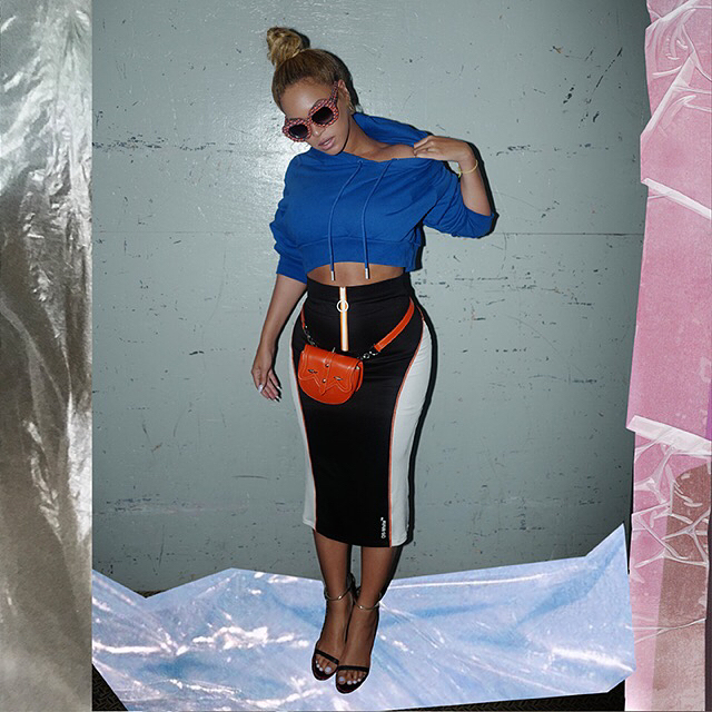 Splurge: Beyoncé’s Instagram $560 Off-White Azure Cropped Hoodie, $612 Black and White Sporty Pencil Skirt, and $823 Chanel Tweed Oversized Sunglasses