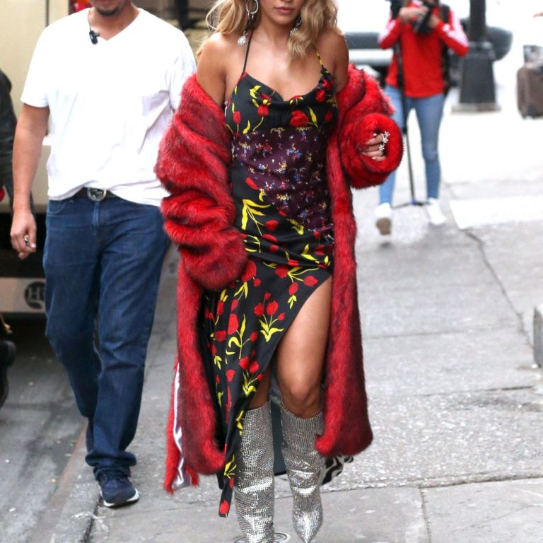 Splurge: Rita Ora’s Music Video $1,615 Attico Patchwork Slip Dress and $10,000 Saint Laurent Niki Crystal Boots