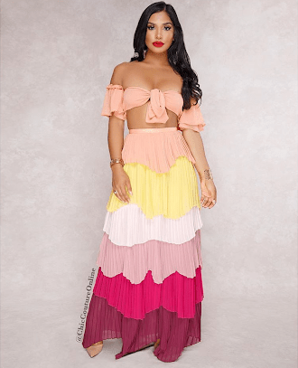 Bomb Product of The Day: Chic Couture Online’s Agustina Rainbow Pleated Two Piece Set