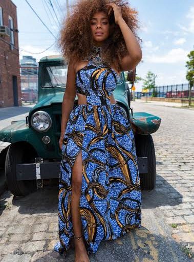 Bomb Product of The Day: All Things Ankara’s “NISHKAMI” Blue Ankara Cutout Maxi Dress