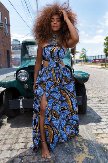 Bomb Product of The Day: All Things Ankara’s “NISHKAMI” Blue Ankara Cutout Maxi Dress