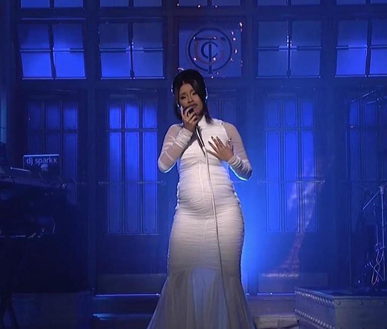 Cardi B Announces Her Pregnancy on Saturday Night Live in a Custom Christian Siriano Gown