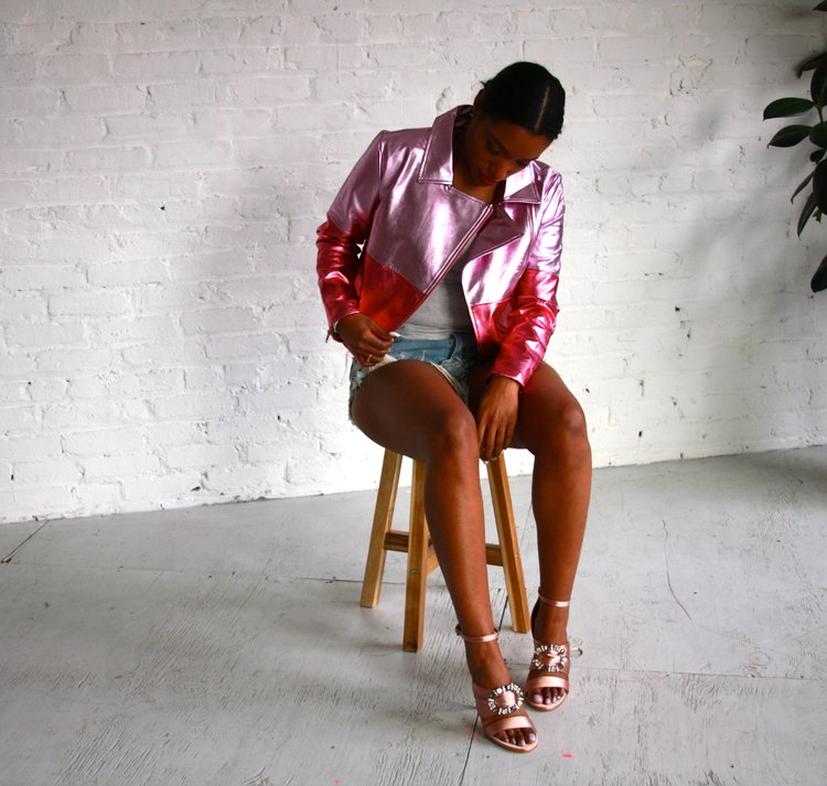 Bomb Product of The Day: Tracy’s Chambers Vintage Pink Metallic Moto Jacket