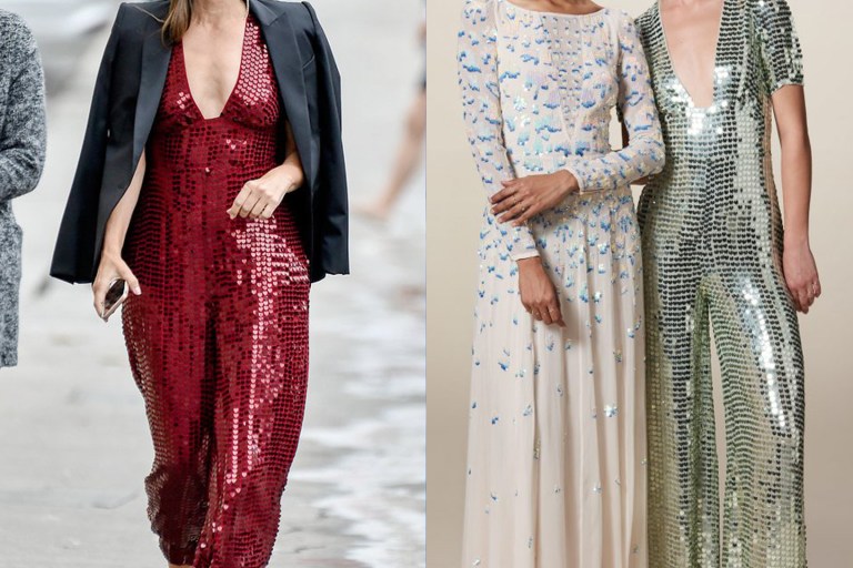 Splurge: Sandra Bullock’s Jimmy Kimmel Live Temperley London Red Sequin Embellished <i> Heart Charm </i> V-Neckline Wide Leg Jumpsuit